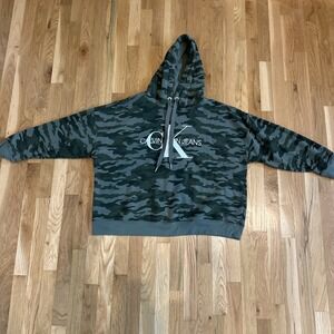 Calvin Klein Hoodie‎ Womens 2XL Green Fleece Camo Boxy Hooded Sweatshirt